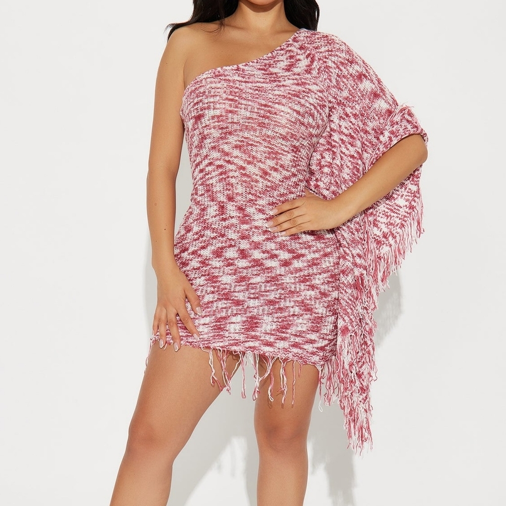 One-Shoulder Crochet Fringe Dress Size XL - Picture 2 of 2